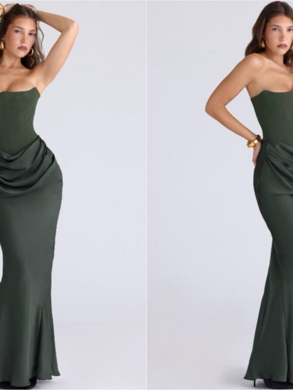 House of CB Strapless Drape Maxi Dress in Forest Green